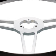18" Chrome Aluminum "3-Spoke" Style Steering Wheel With Black Leather Rim