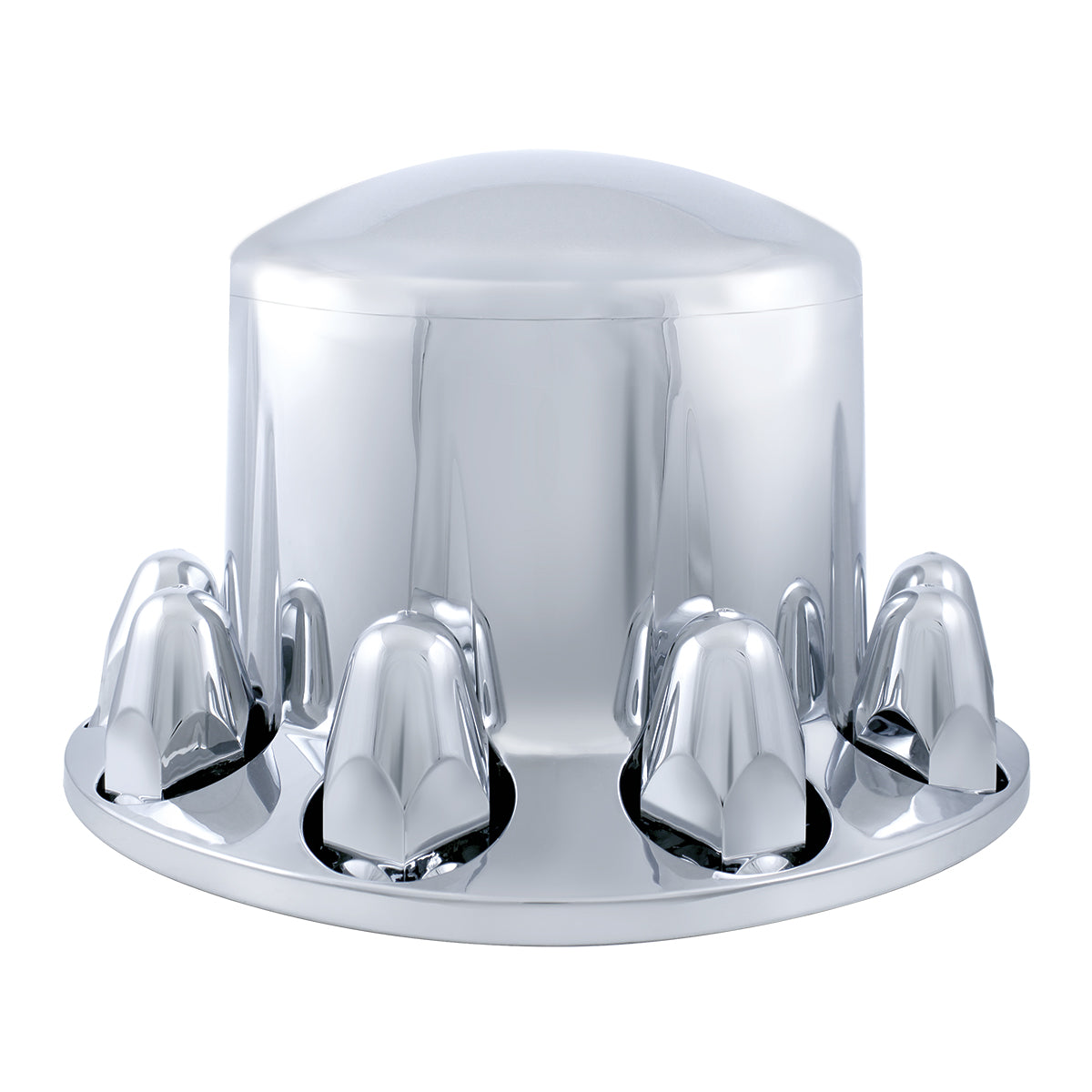 Dome Rear Axle Cover With 1-1/2"  Push-On Standard Nut Covers - Chrome