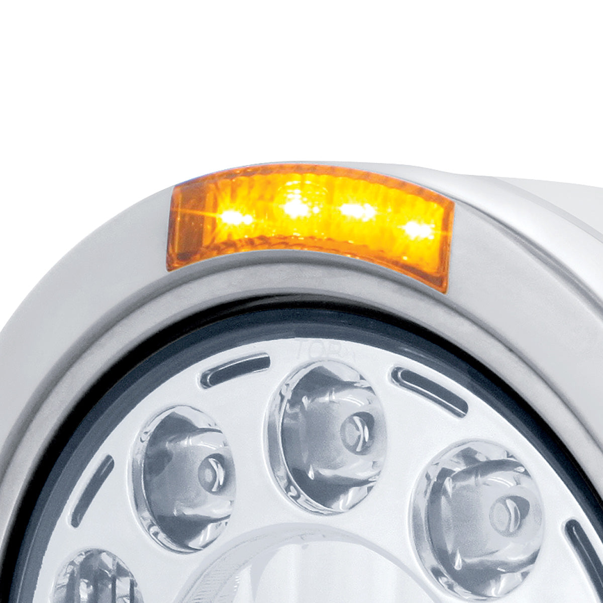 Stainless Bullet Half Moon Headlight 11 LED Bulb & Dual Mode LED Signal - Amber Lens