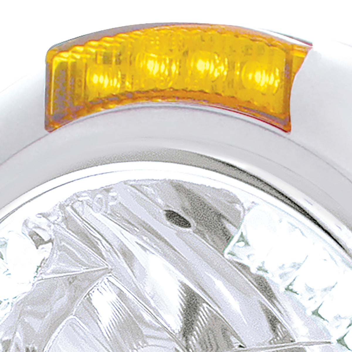 Chrome Classic Headlight H4 With 34 White LED & Signal - Amber Lens
