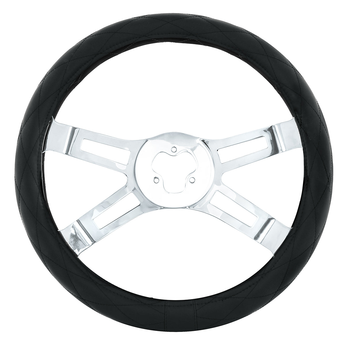 18" Crystal Stitched Leather Steering Wheel Cover - Black Stitching