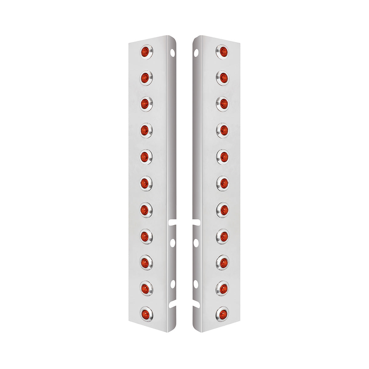 SS Front Air Cleaner Bracket With 22X 3 Amber LED 3/4" Mini Lights & SS Bezels For Peterbilt-Amber Lens