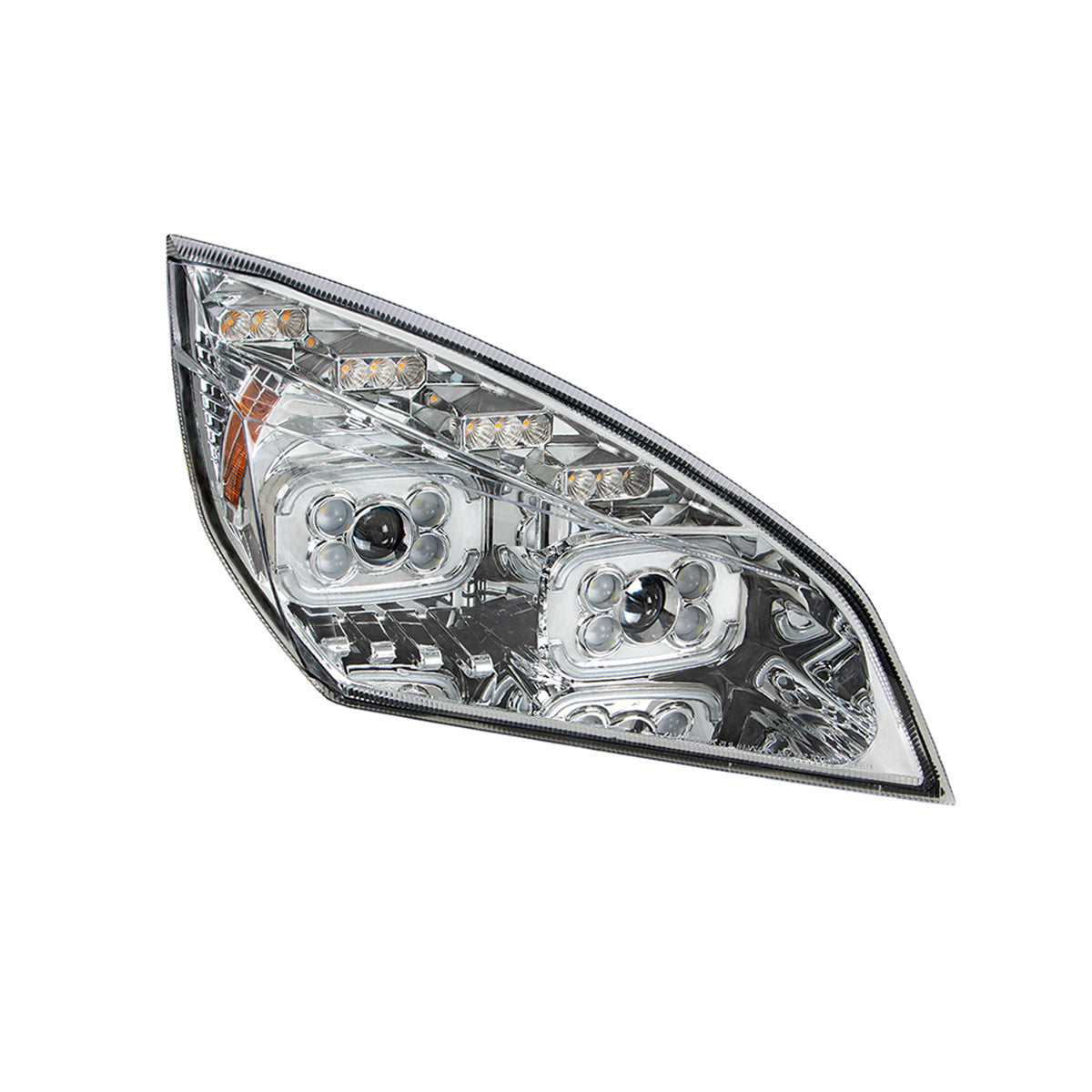 Chrome 10 LED Projector Headlight With LED Sequential Turn & DRL For 2018-2024 Cascadia - Passenger