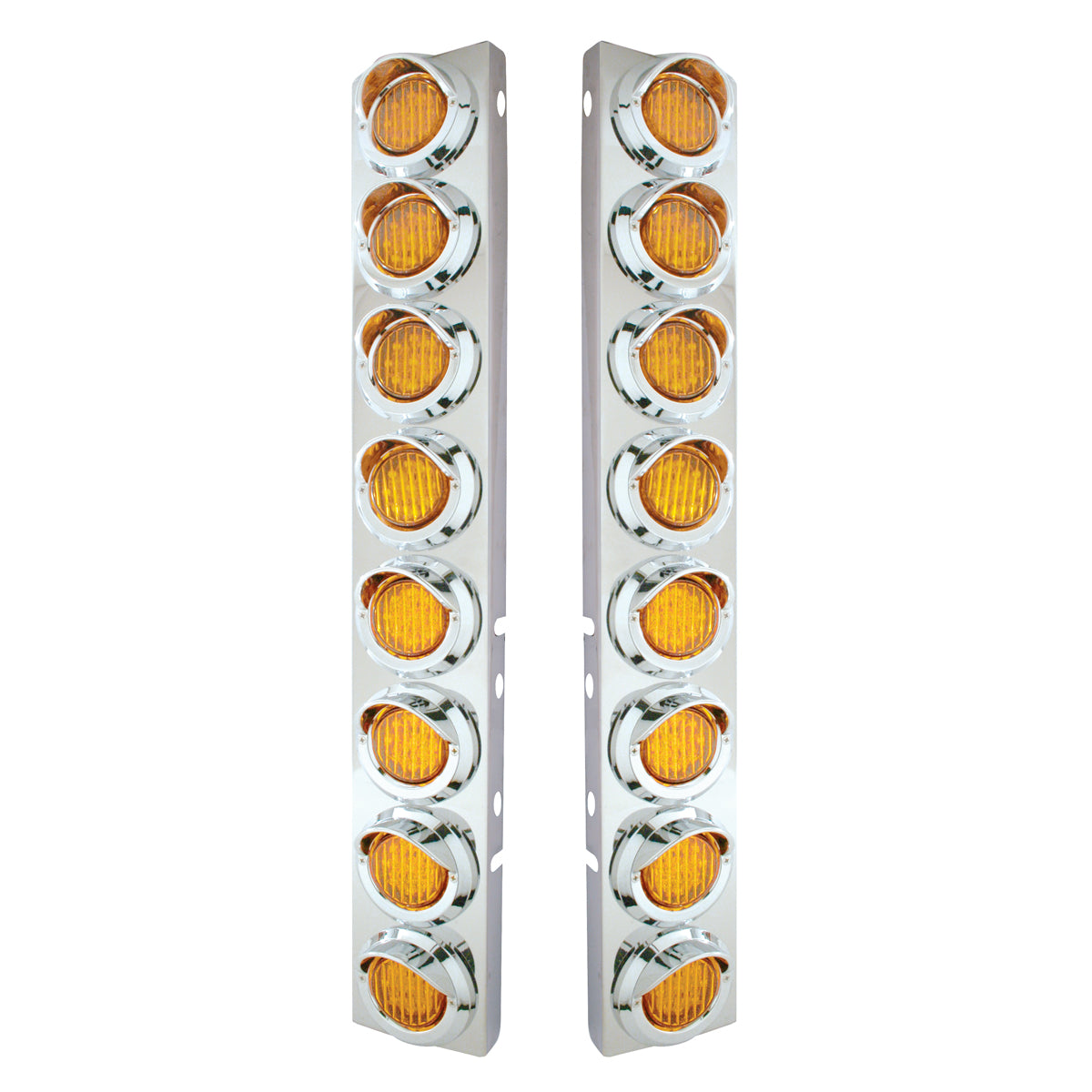 SS Front Air Cleaner Bracket With 16X 9 LED 2" Lights & Visors For Peterbilt-Amber LED & Lens