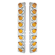 SS Front Air Cleaner Bracket With 16X 9 LED 2" Lights & Visors For Peterbilt-Amber LED & Lens