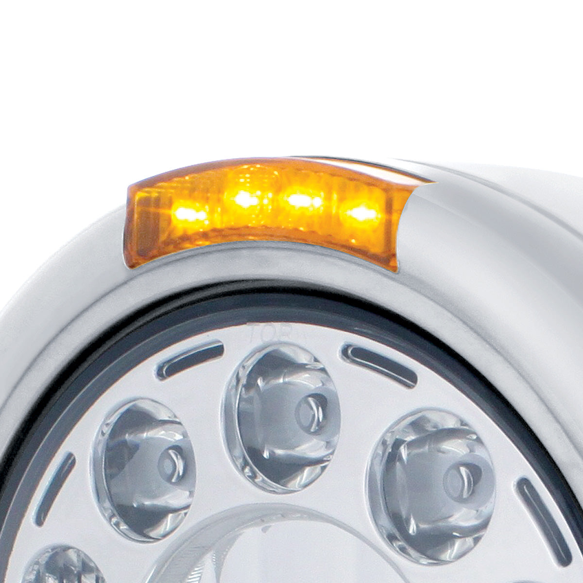 Stainless Classic Half Moon Headlight 11 LED Bulb & LED Signal - Amber Lens