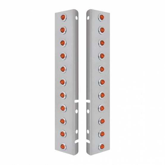 SS Front Air Cleaner Bracket With 22X 2 Amber LED 3/4" Mini Lights & SS Bezels For Peterbilt-Amber Lens