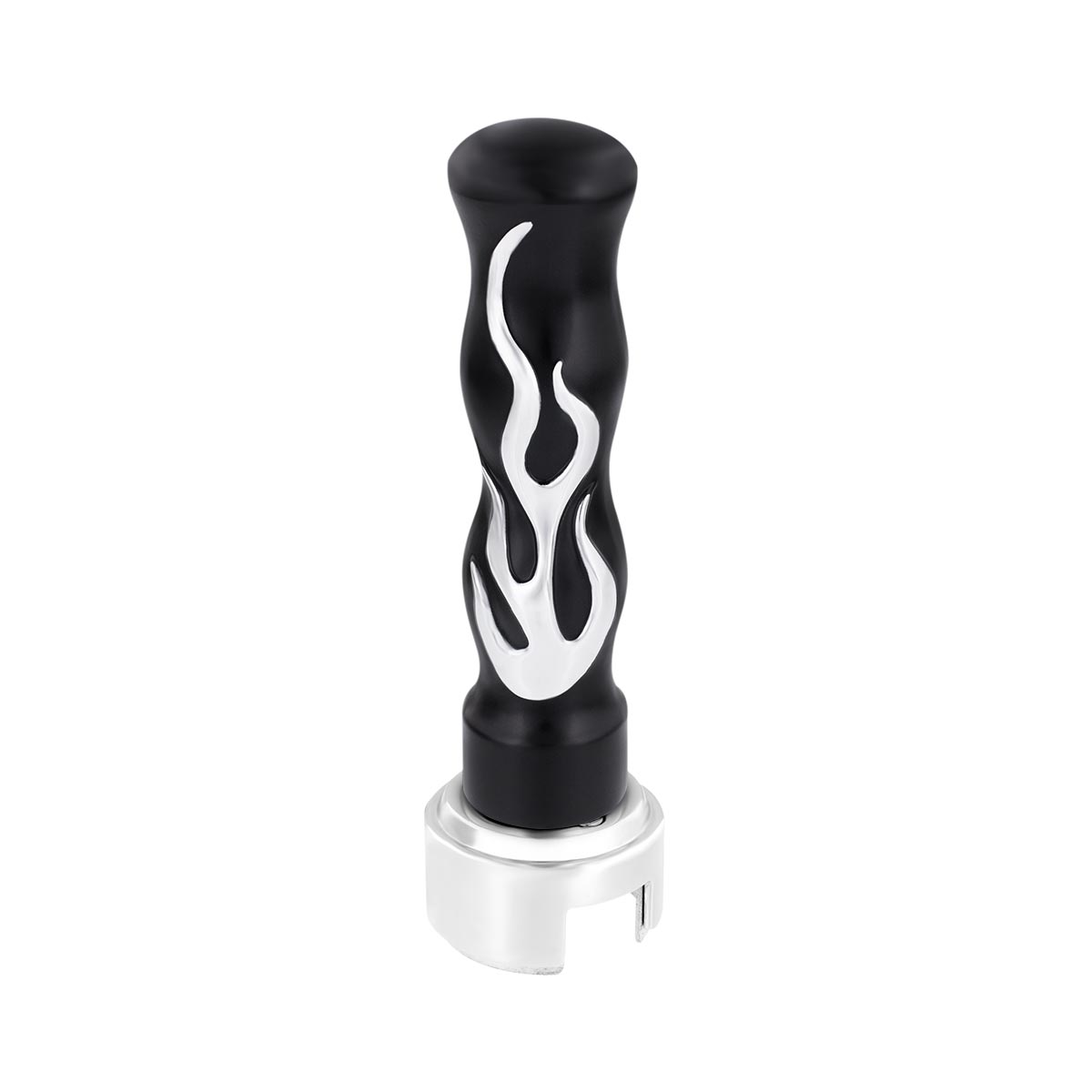 Thread-On Flame Gearshift Knob With Adapter For Eaton Fuller 13/15/18 Speed - Black With Chrome Flame