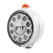 Stainless Steel Guide 682-C Headlight 11 LED Bulb & Dual Mode LED Signal-Amber Lens