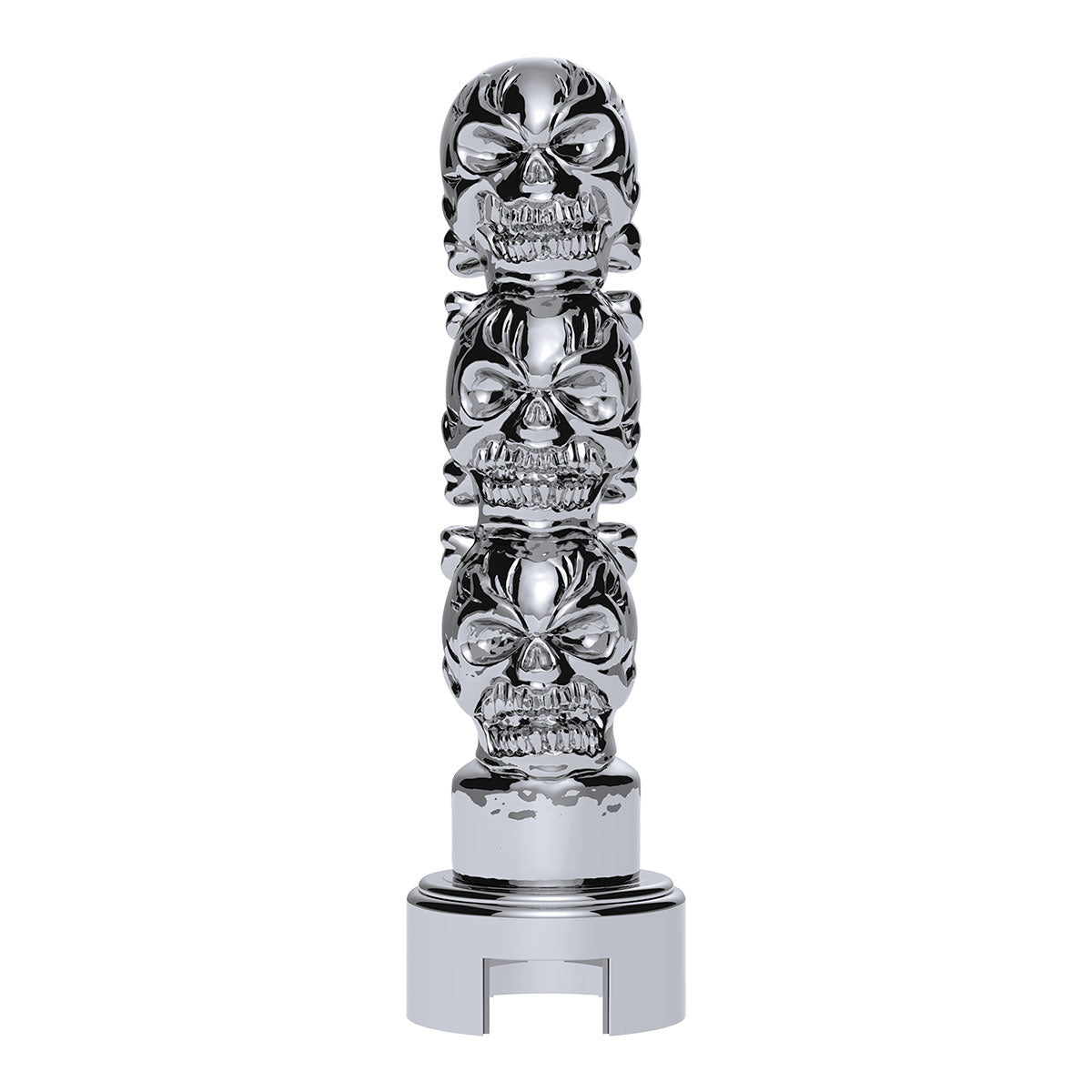 Thread-On 3-Skull Gearshift Knob With Adapter For Eaton-Fuller 13/15/18 Speed Shifter- Chrome