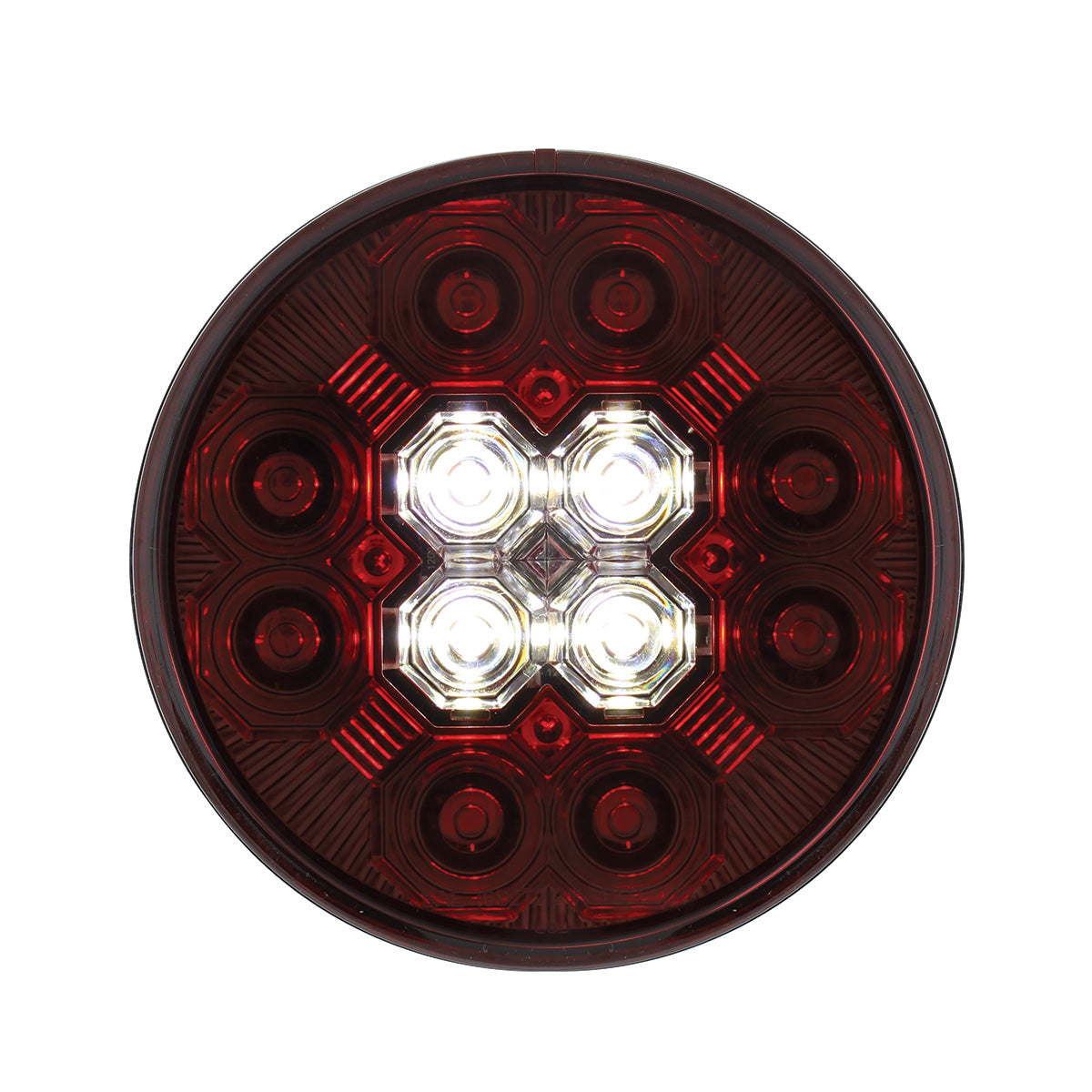 4" Round Combo Light With 12 LED Stop, Turn & Tail & 16 LED Back-Up - Red LED/Red Lens