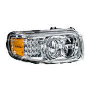 Chrome LED Headlight With LED Turn & Position Light Bar For Peterbilt 388(2008-2015) & 389(2008-2023)- Passenger