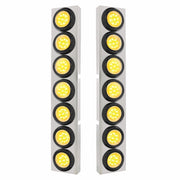 SS Front Air Cleaner Bracket With 14X 9 LED 2" Lights Bezel For KW Trucks -Amber LED/Clear Lens