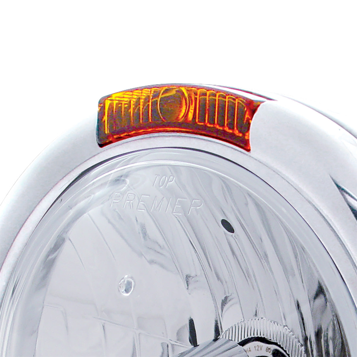 Stainless Steel Classic Headlight Crystal H4 Bulb & Turn Signal - Amber Lens