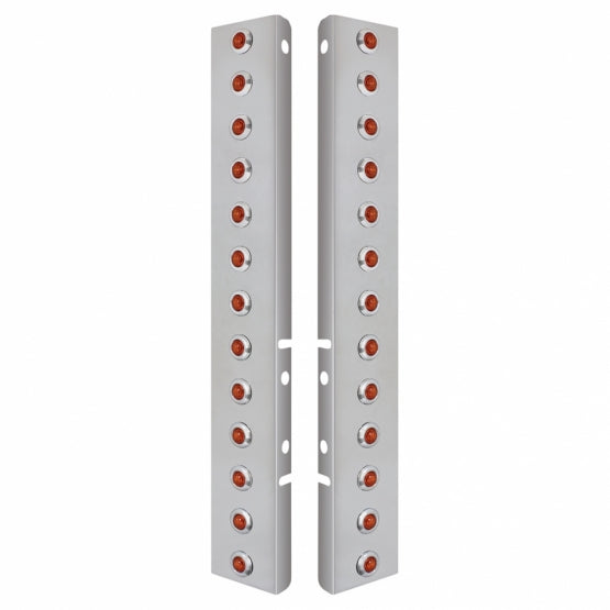 SS Front Air Cleaner Bracket With 26X 3 Amber LED Dual Function 3/4" Mini Lights & SS Bezels For Peterbilt-Amber Lens