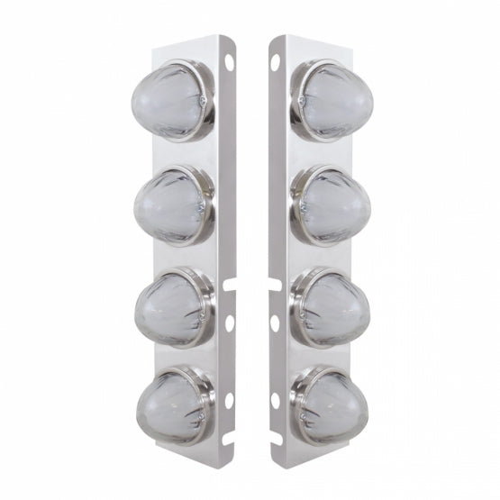 SS Front Air Cleaner Bracket With 8X 9 Amber LED Watermelon GloLight & Bezels For Peterbilt-Clear Lens
