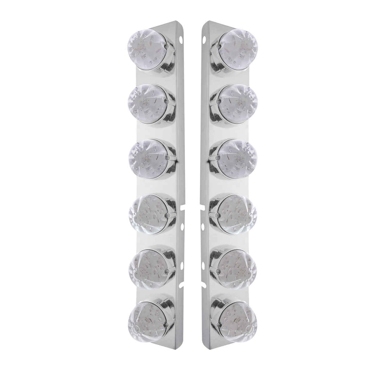 SS Front Air Cleaner Bracket W/12X 17 LED Watermelon Lights & SS Bezels For Peterbilt-Amber LED/Clear Lens (Pair)