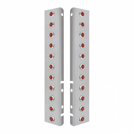 SS Front Air Cleaner Bracket With 22X 3 Amber LED Dual Function 3/4" Mini Lights & SS Bezels For Peterbilt-Amber Lens