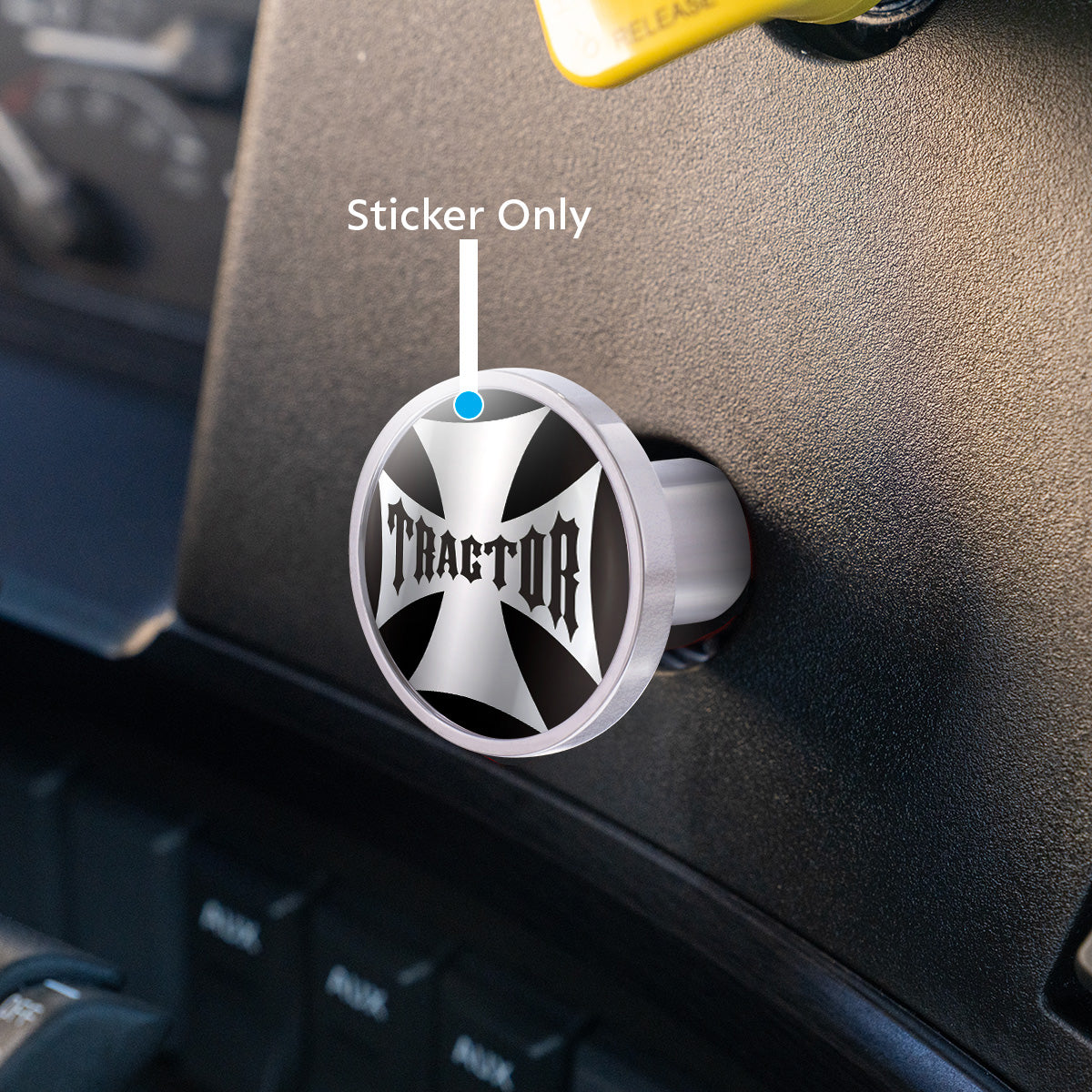 "Tractor" Maltese Cross Air Valve Knob Candy Color Sticker - Glossy Black