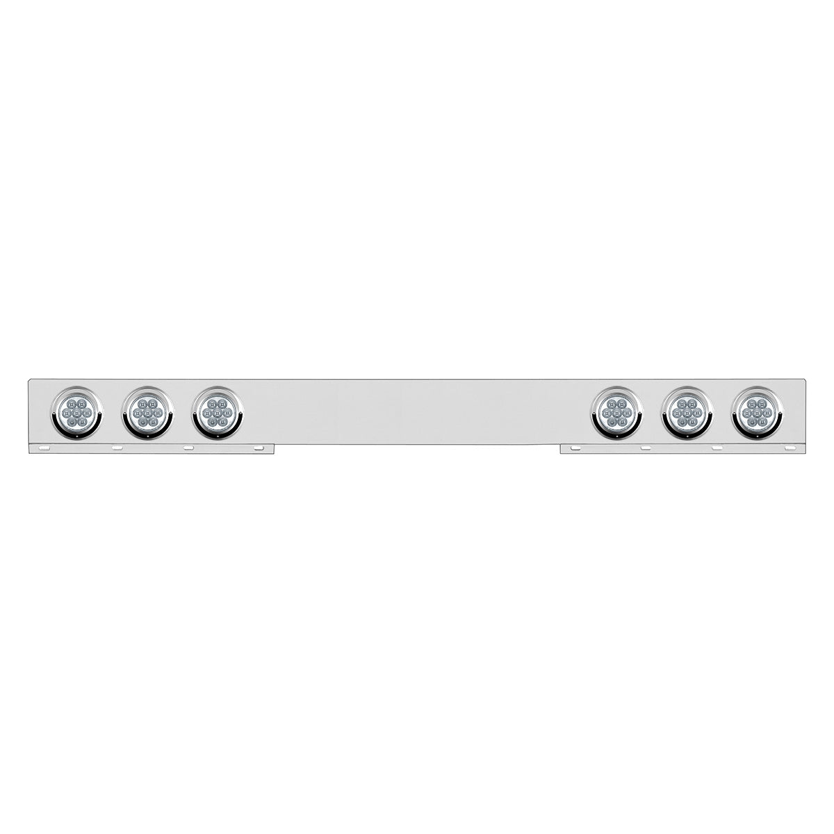 Chrome 1 Piece Rear Light Bar With Six 7 LED 4" Reflector Lights & Visors - Red LED/Clear Lens