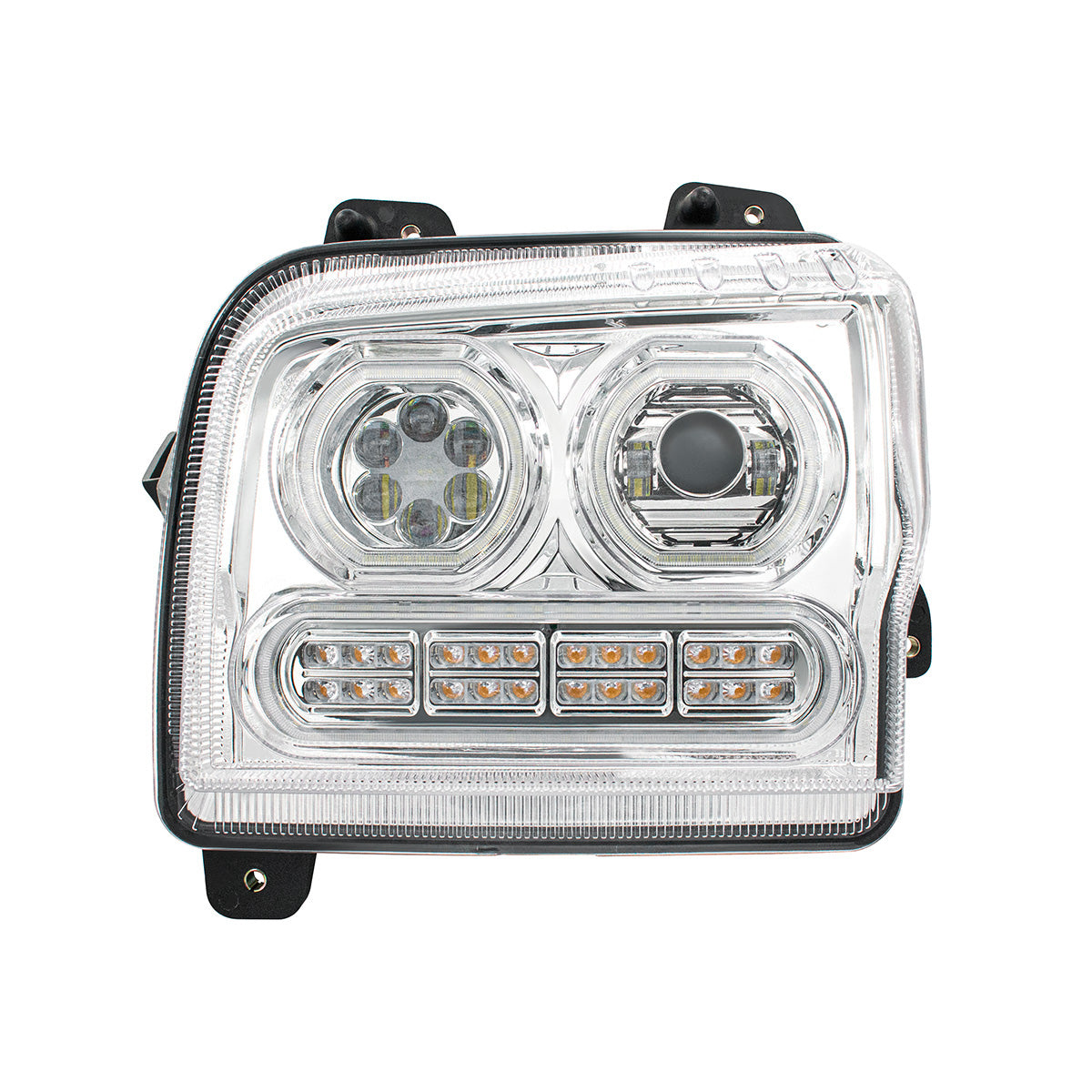 High Power 10 LED Chrome Headlight With 24 LED Turn & 100 LED Halo For 2019-2024 Kenworth W990-Driver
