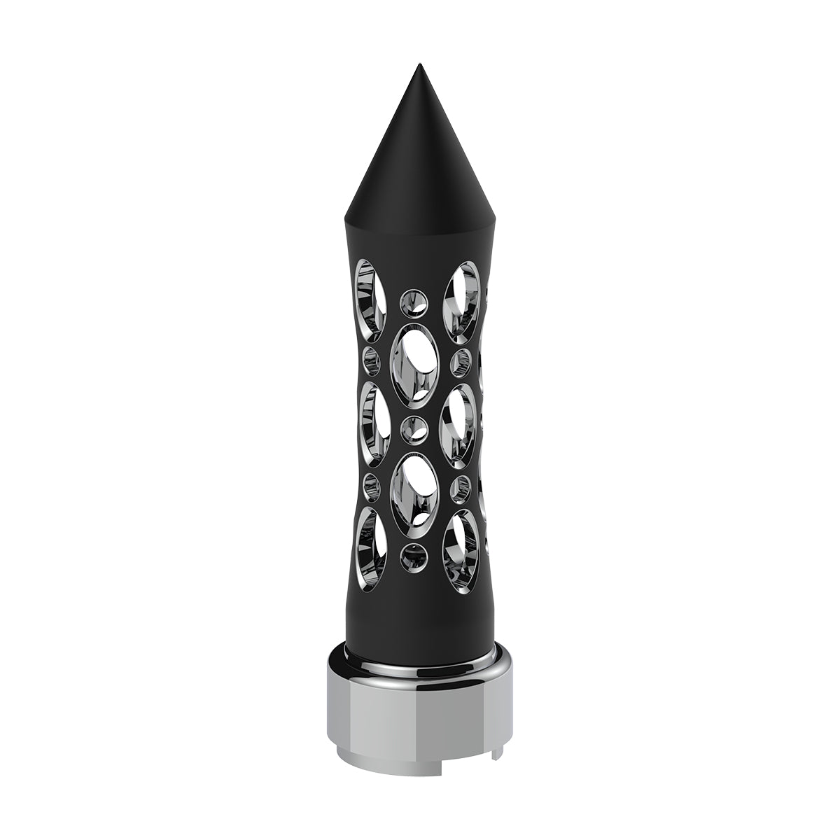 M30X3.5 Thread-On Daytona Style Spike Gearshift Knob With Chrome 9/10 Speed Adapter - Black/Vertical