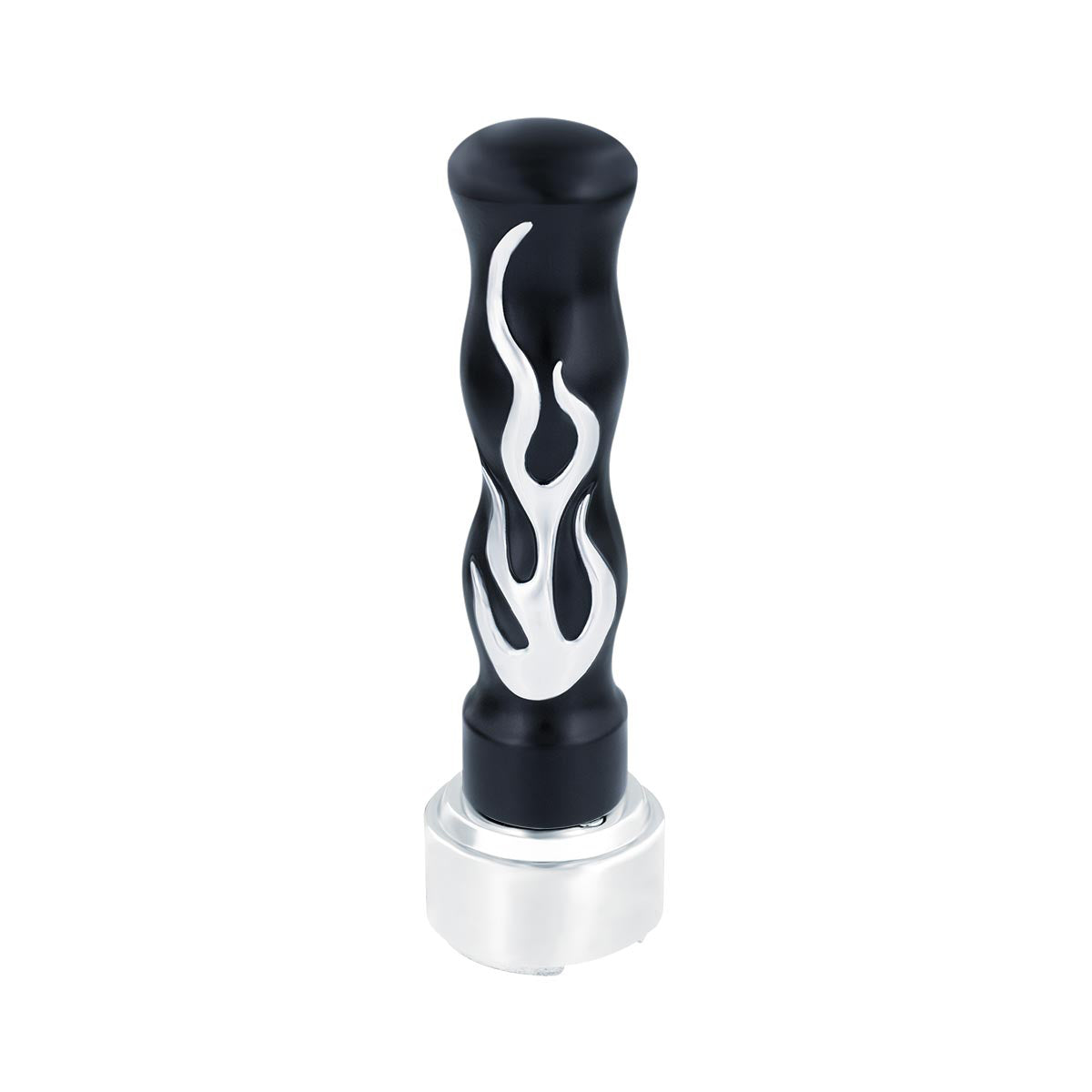 Thread-On Flame Gearshift Knob With Adapter For Eaton Fuller 9/10 Speed - Black With Chrome Flame
