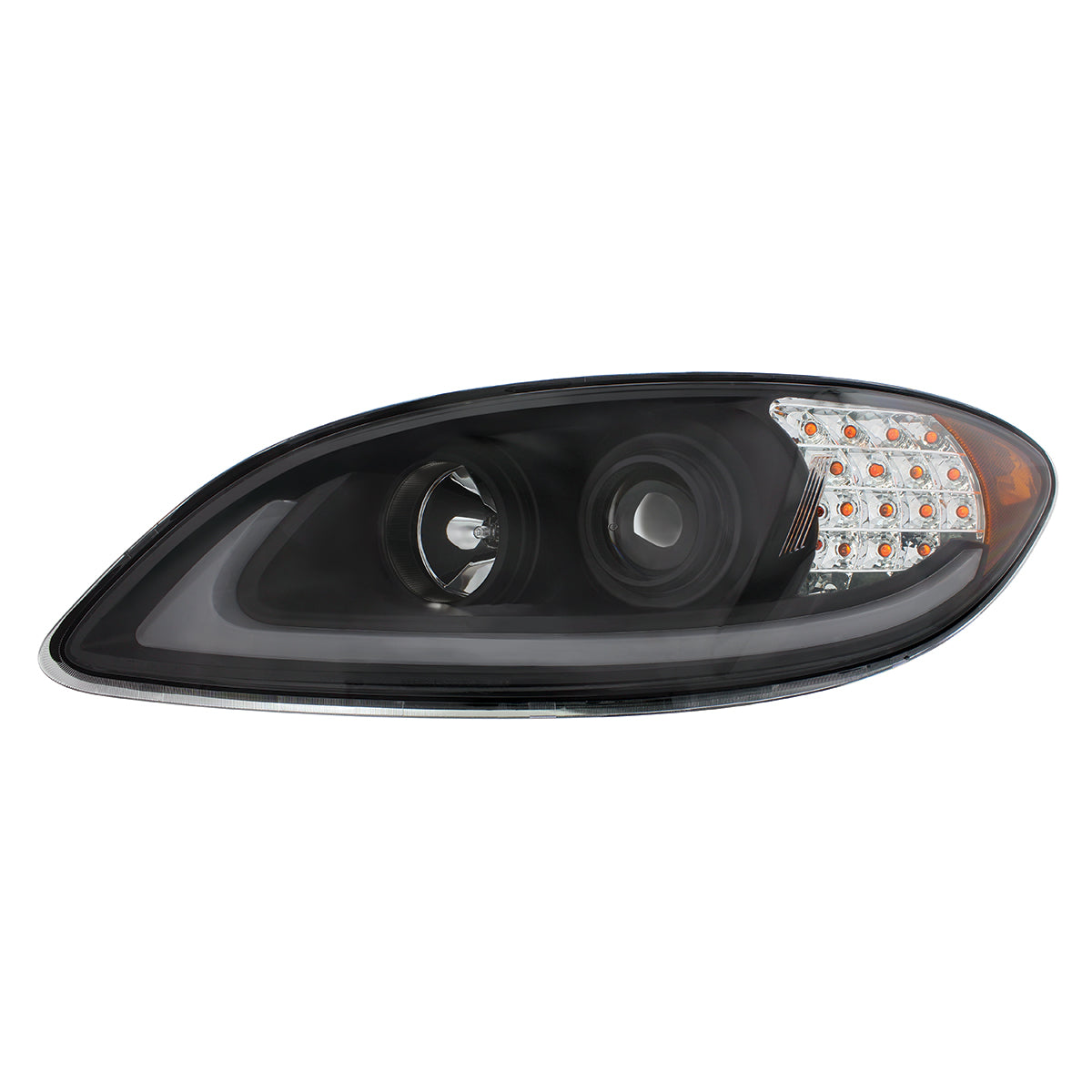 Black Projection Headlight With LED Turn Signal & Light Bar For 2006-2017 International Prostar - Driver