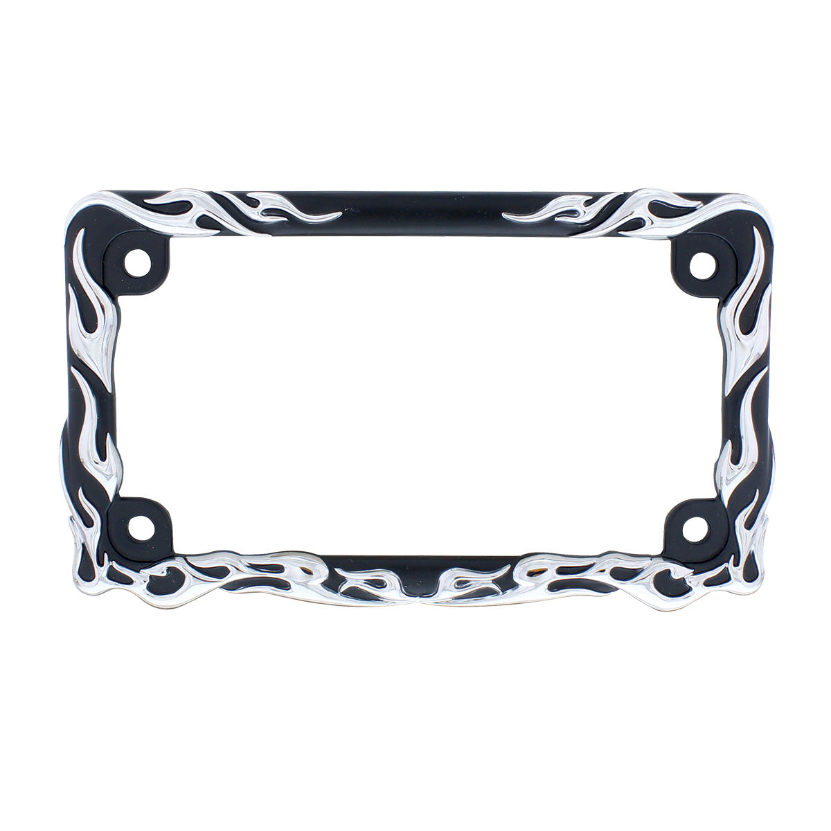 Motorcycle License Plate Frame - Chrome Flame/Black Frame