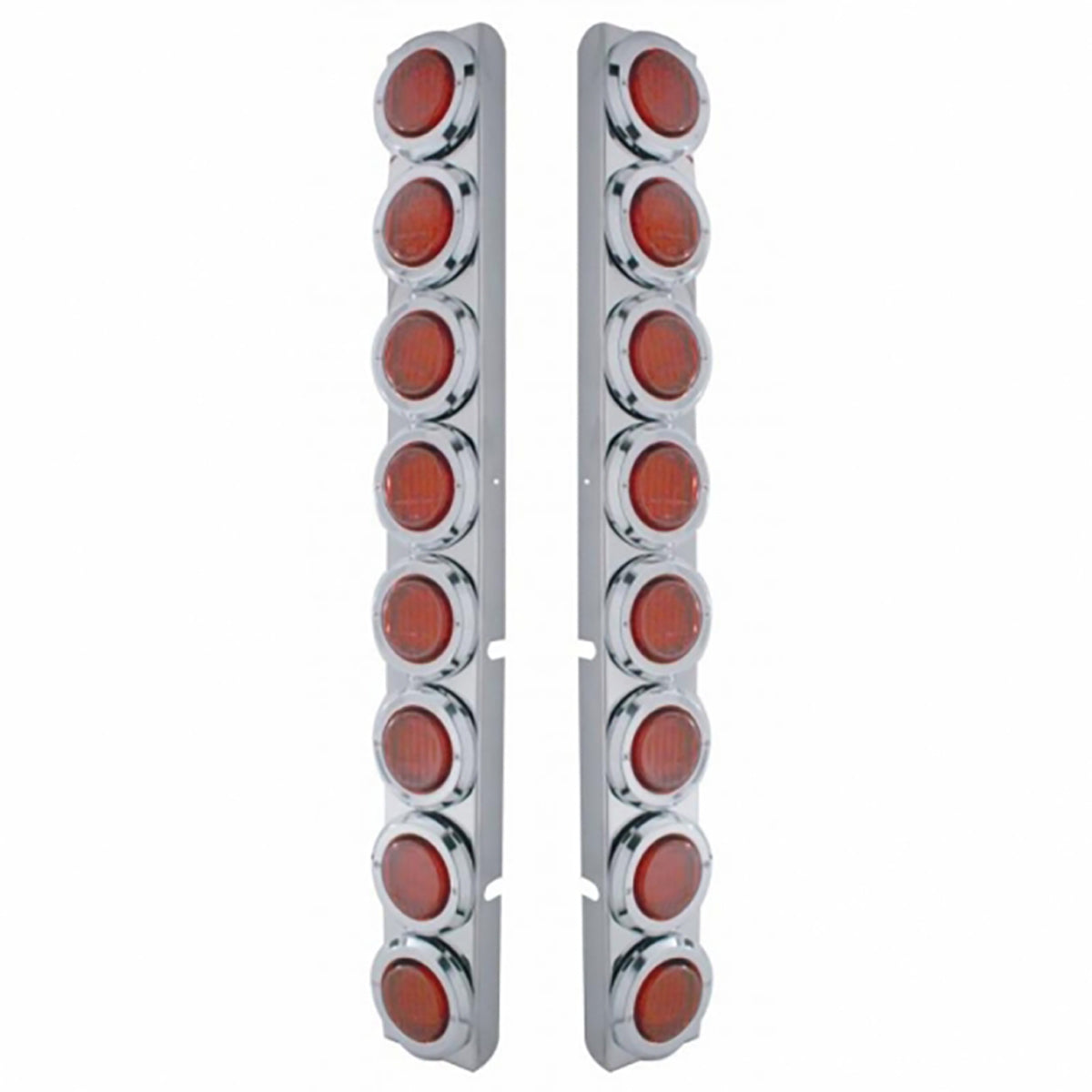 Stainless Rear Air Cleaner Bracket With 16X 9 LED 2" Lights & Bezels For Peterbilt- Red LED/Red Lens