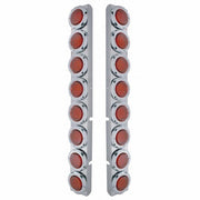 Stainless Rear Air Cleaner Bracket With 16X 9 LED 2" Lights & Bezels For Peterbilt- Red LED/Red Lens