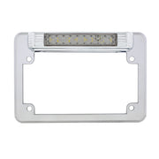 Chrome Motorcycle License Plate Frame With Back-Up Light - White LED/Clears Lens