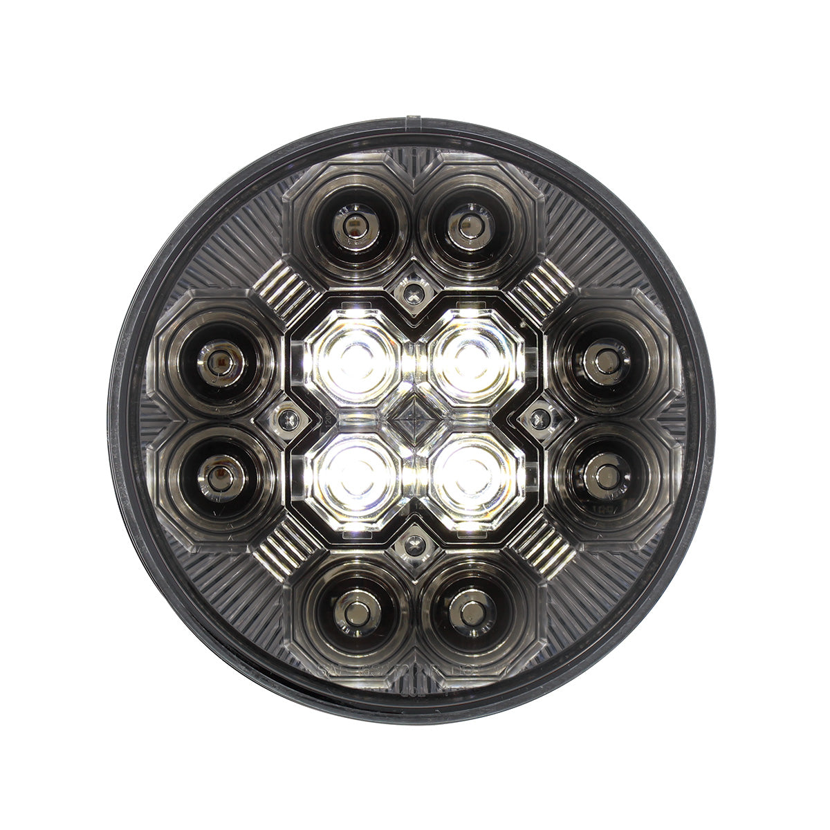 4" Round Combo Light With 12 LED Stop, Turn & Tail & 16 LED Back-Up - Red LED/Clear Lens