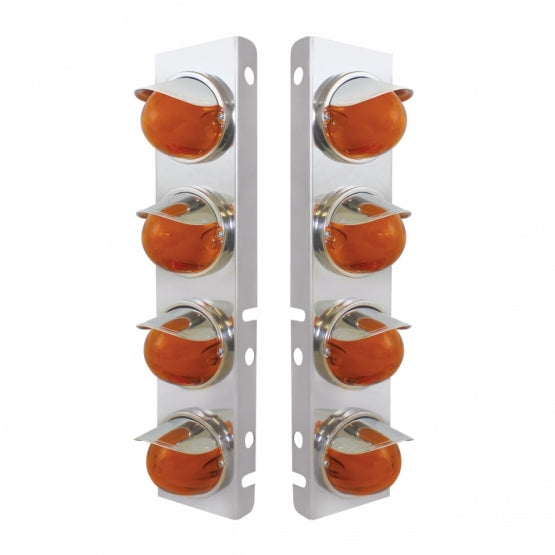 SS Front Air Cleaner Bracket With 8X 9 Amber LED Watermelon GloLight & Visors For Peterbilt-Amber Lens