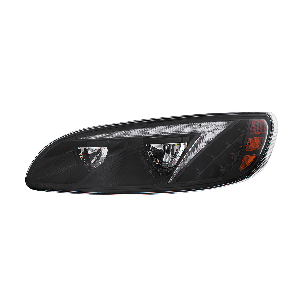 Black LED Headlight With Color Changing Position Light Bar For Peterbilt 386 (2005-2015) & 387 (1999-2010) - Driver