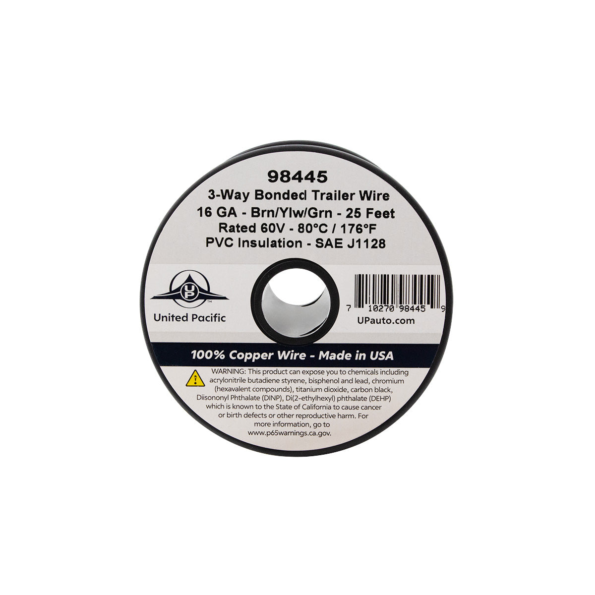 Trailer Wire Bonded - Rated 80°C 16 AWG 3-Way, Brn/Ylw/Grn 25 Ft.