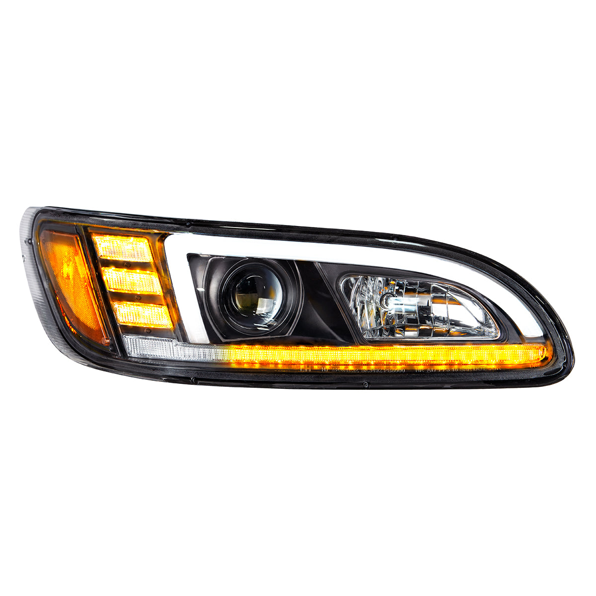 Black Projection Headlight With LED Sequential Turn & DRL For 2005-2015 Peterbilt 386- Passenger