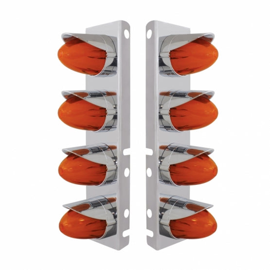 SS Front Air Cleaner Brkt With 8X 9 Amber Hi/Lo LED Watermelon GloLight & Visors For Peterbilt-Amber Lens