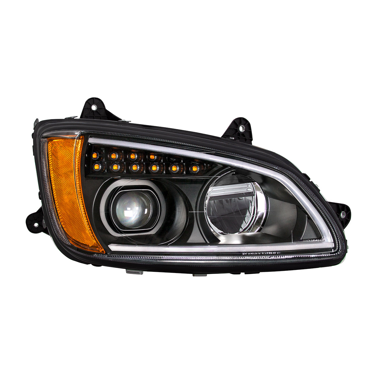 Black Full LED Projection Headlight With Turn Signal & Position Light Bar For 2008-2017 Kenworth T660 - Passenger