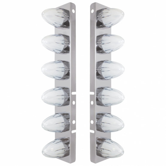 SS Front Air Cleaner Brkt With 12X 9 Amber Hi/Lo LED GloLight Watermelon Grakon Lights For Peterbilt-Clear Lens