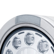 Stainless Bullet Half Moon Headlight 11 LED Bulb & Dual Mode LED Signal - Clear Lens