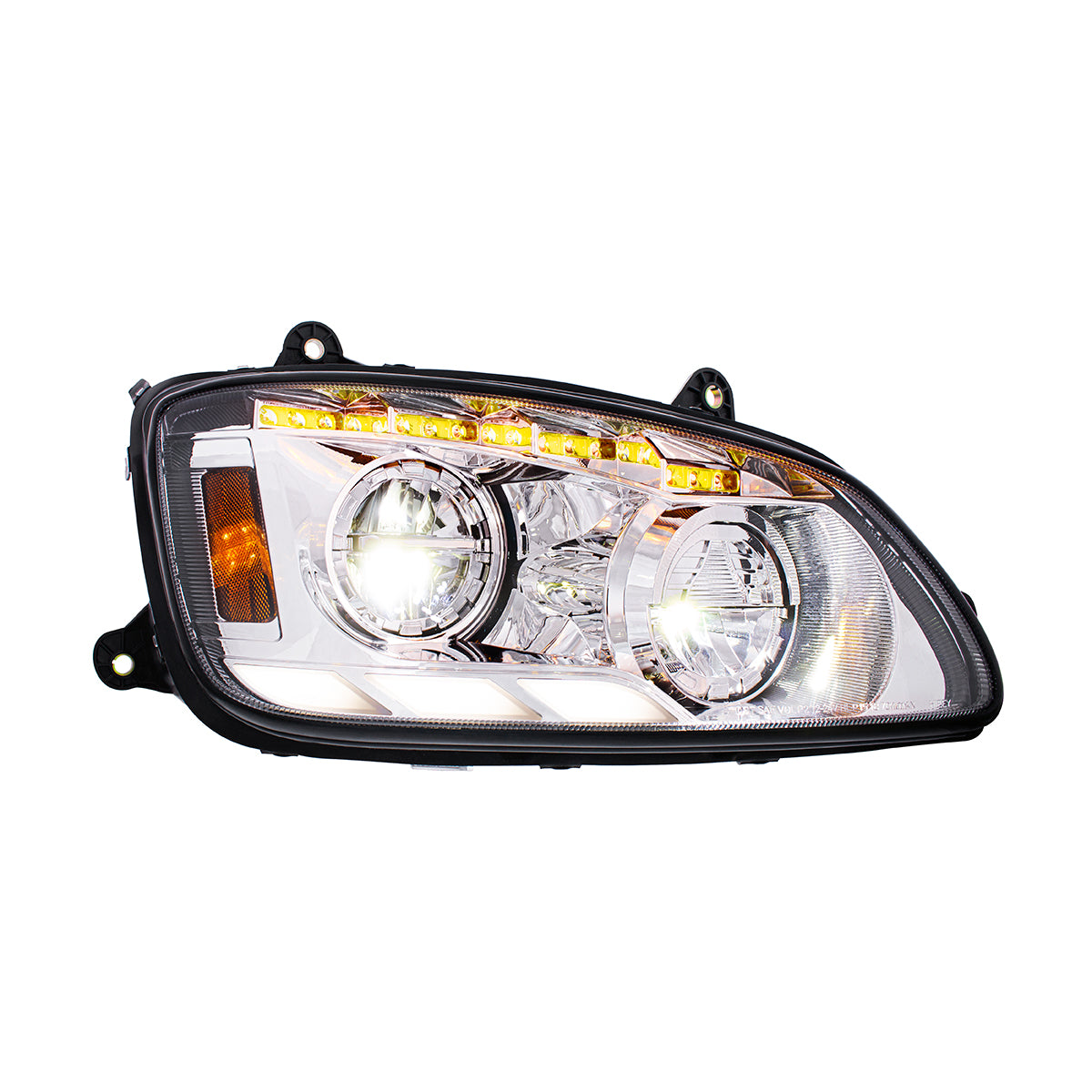 Chrome LED Headlight With Sequential Turn Signal & Position Light Bars For 2008-17 Kenworth T660 - Passenger