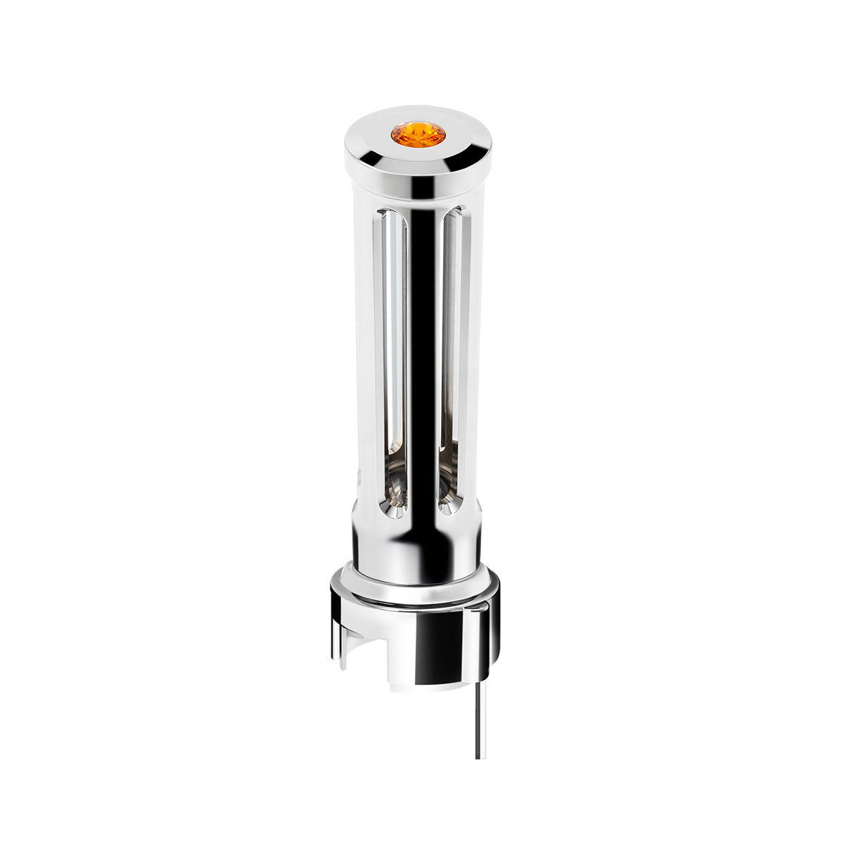 Thread-On Chrome Sonoma Style Gearshift Knob With LED 13/15/18 Speed Adapter-Amber Crystal/Amber LED