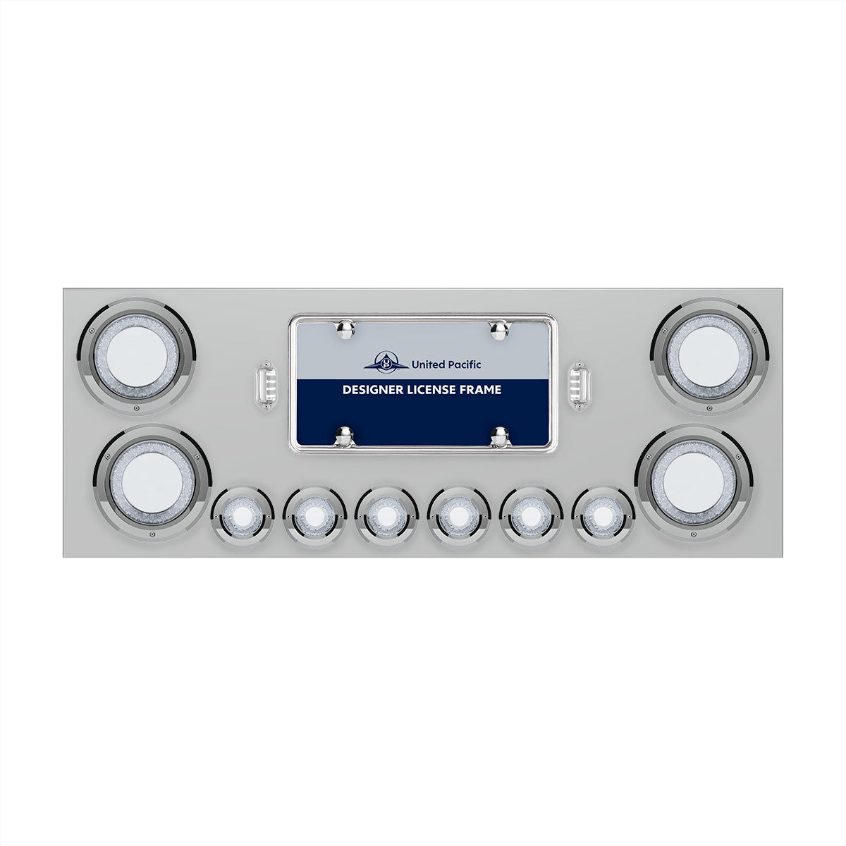 SS Rear Center Panel With Four 23 LED 4" Lights & Six 9 LED 2" Mirage Lights & Bezels - Red LED/Clear Lens