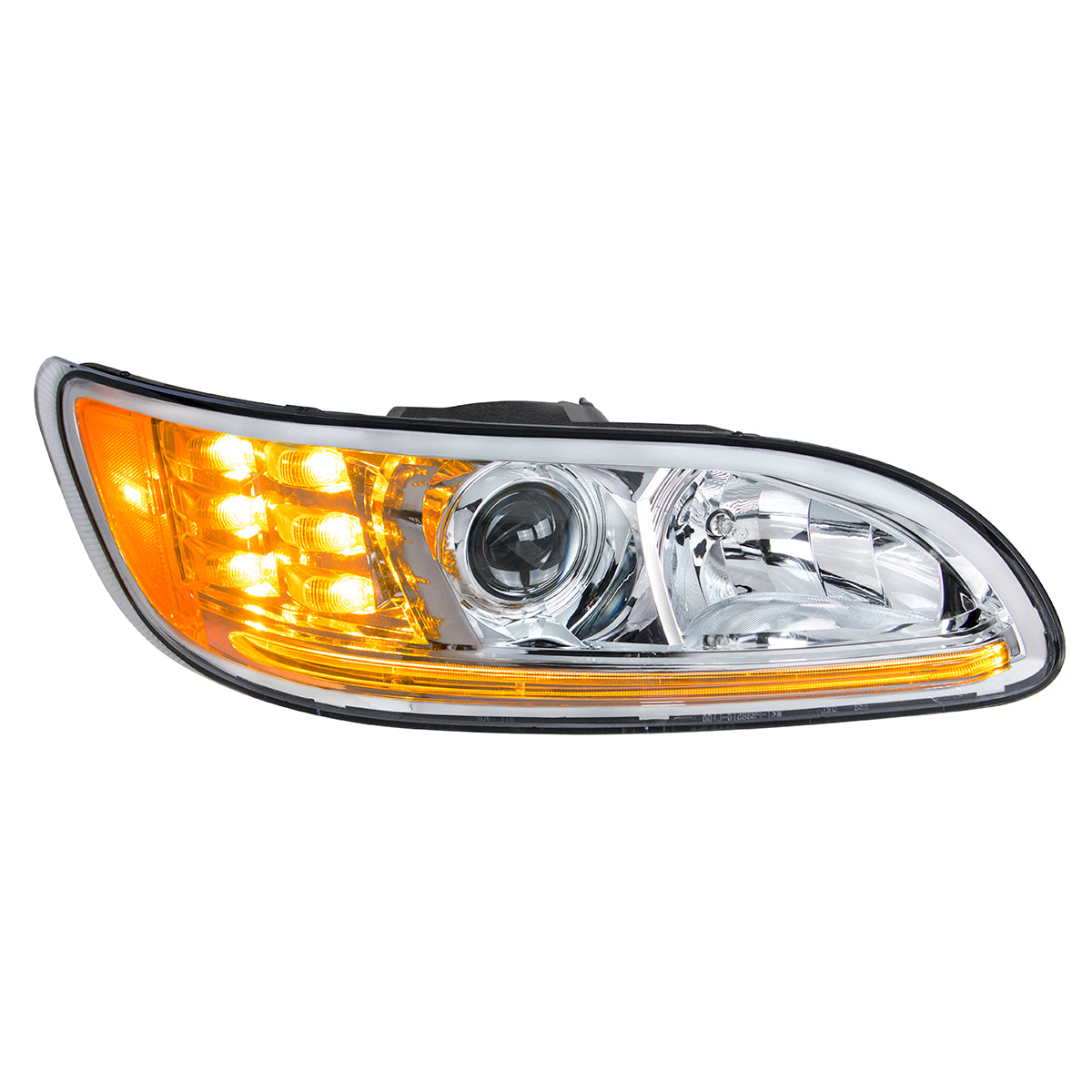 Chrome Projection Headlight With LED Turn & Position Light for 2005-2015 Peterbilt 386- Passenger
