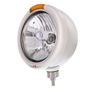 Stainless Steel Classic Headlight Crystal H4 Bulb & LED Turn Signal - Amber Lens