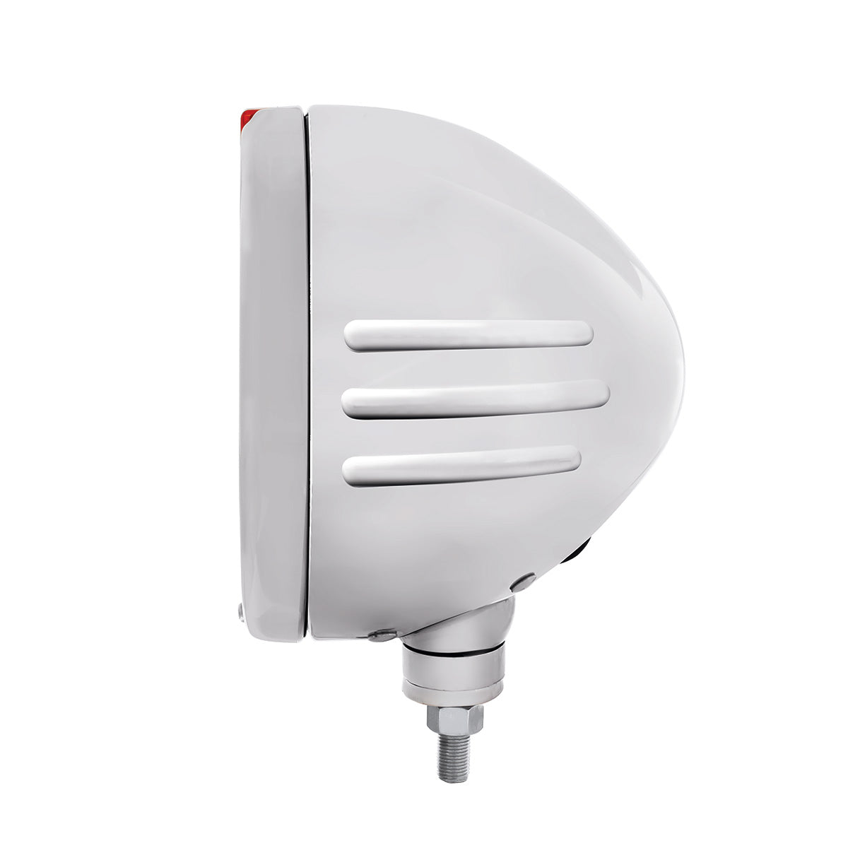 Stainless Steel Bullet Embossed Stripe Headlight H4 With White LED & Dual Mode LED Signal - Amber Lens