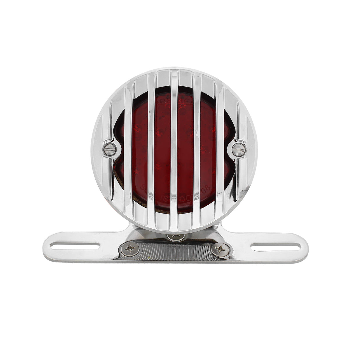 Motorcycle LED Rear Fender Tail Light With Chrome Grille Bezel - Red Lens