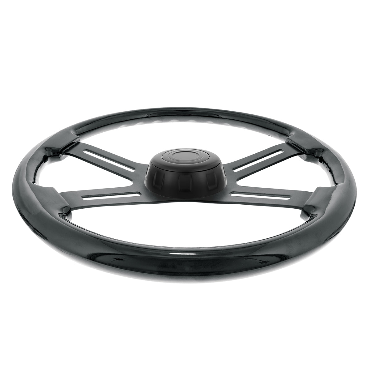 18" Matte Black 4 Spoke Steering Wheel With Horn Bezel & Button-Gloss Black