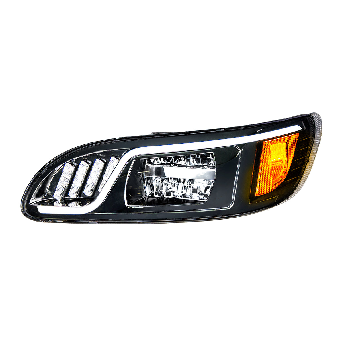 Black LED Headlight With LED Turn, Position, & DRL For Peterbilt 386 (2005-2015) & 387 (1999-2010)- Driver
